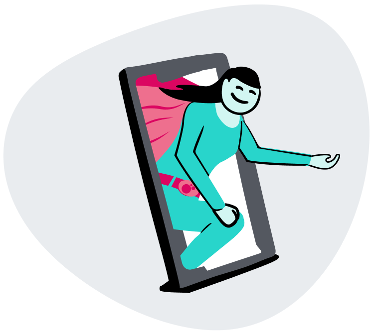 A customer service agent reaching out through a phone.