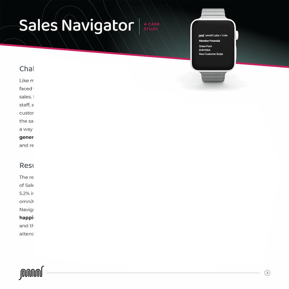 A page from omniX's Sales Navigator Case Study.